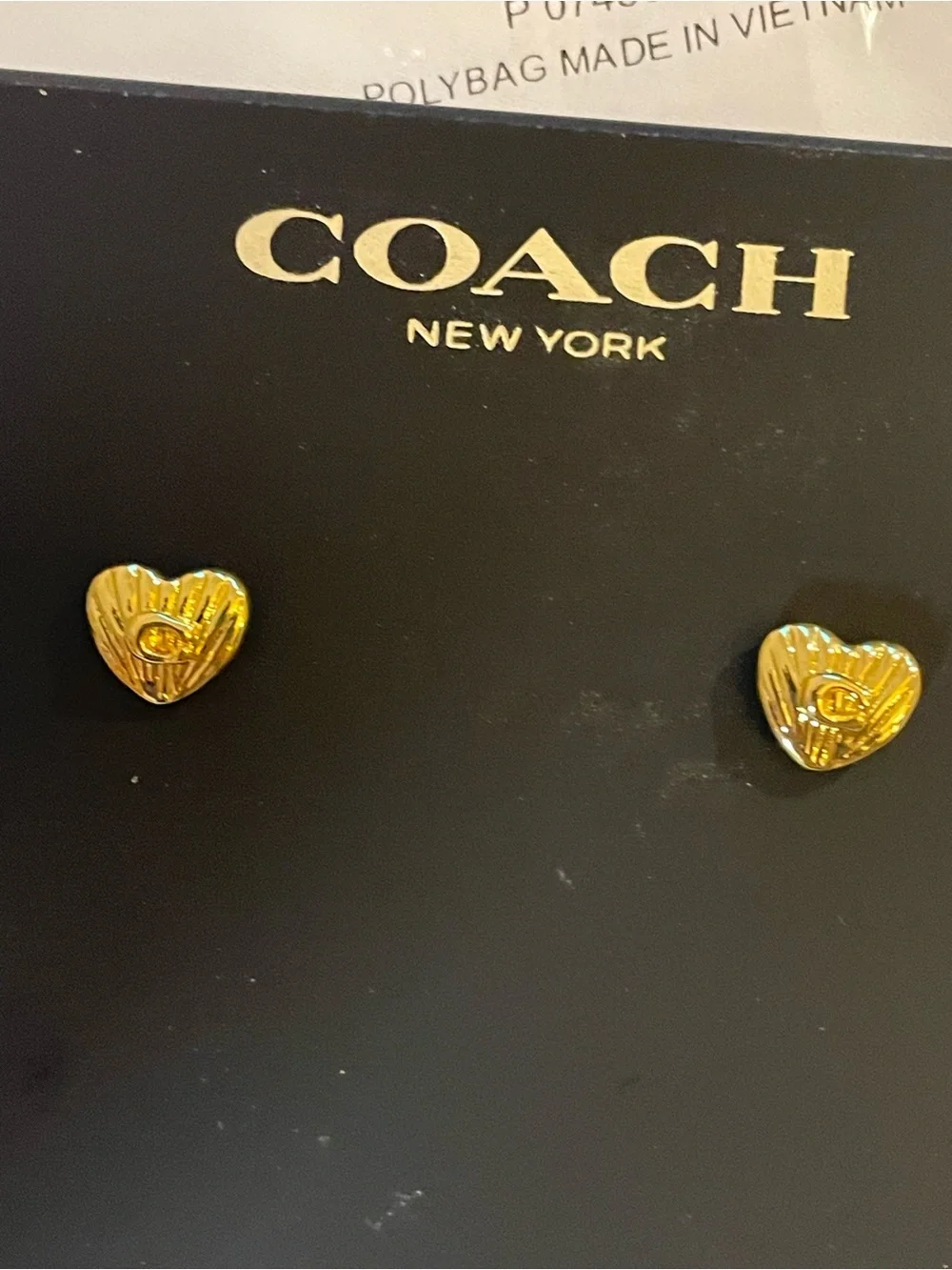 COACH Gold Heart Logo Stud Earrings - Picture 1 of 13